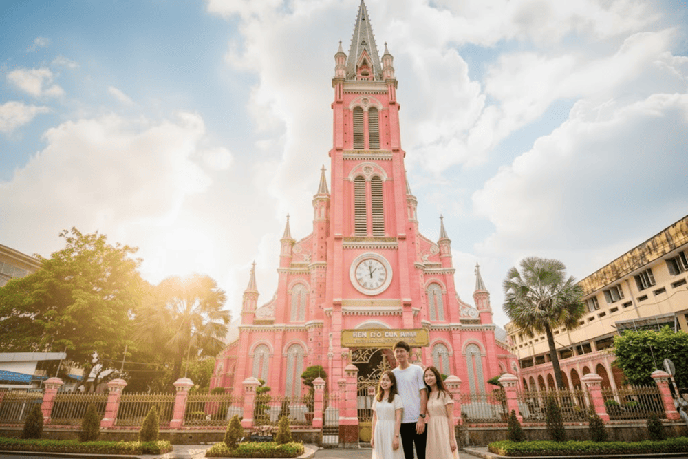 Nh&agrave; thờ Gi&aacute;o xứ T&acirc;n Định như &ldquo;ng&ocirc;i nh&agrave; hoa hồng&rdquo; l&atilde;ng mạn